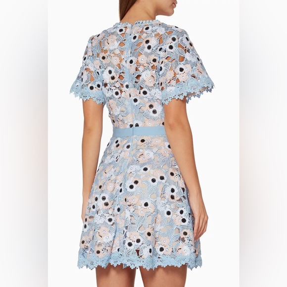 LA MAISON TALULAH Infatuation Floral Lace Mini Dress Blue Tan Small - Picture 3 of 15